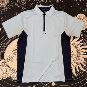 Oakley Polo Shirt Zip Mens XL Blue Performance Golf Summer Preppy Casual